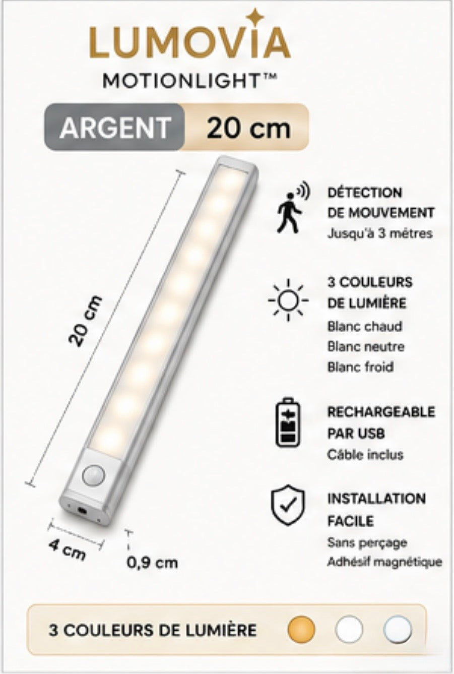 Lumovia MotionLight™ – Lampe LED rechargeable avec détecteur de mouvement