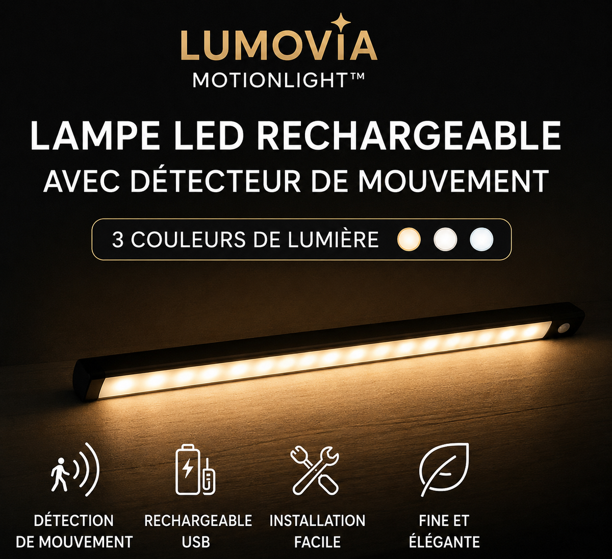 Lumovia MotionLight™ – Lampe LED rechargeable avec détecteur de mouvement